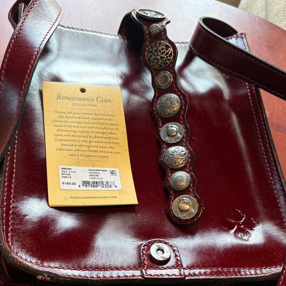 Patricia Nash Deep Red Leather Crossbody Bag with Dust Bag